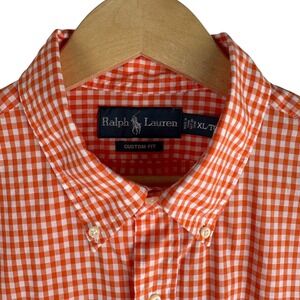 Ralph Lauren Custom Fit Gingham Button Down Shirt Mens XL Orange Preppy